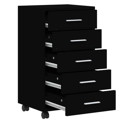 Schubladenschrank mit Rollen Schwarz Holzwerkstoff