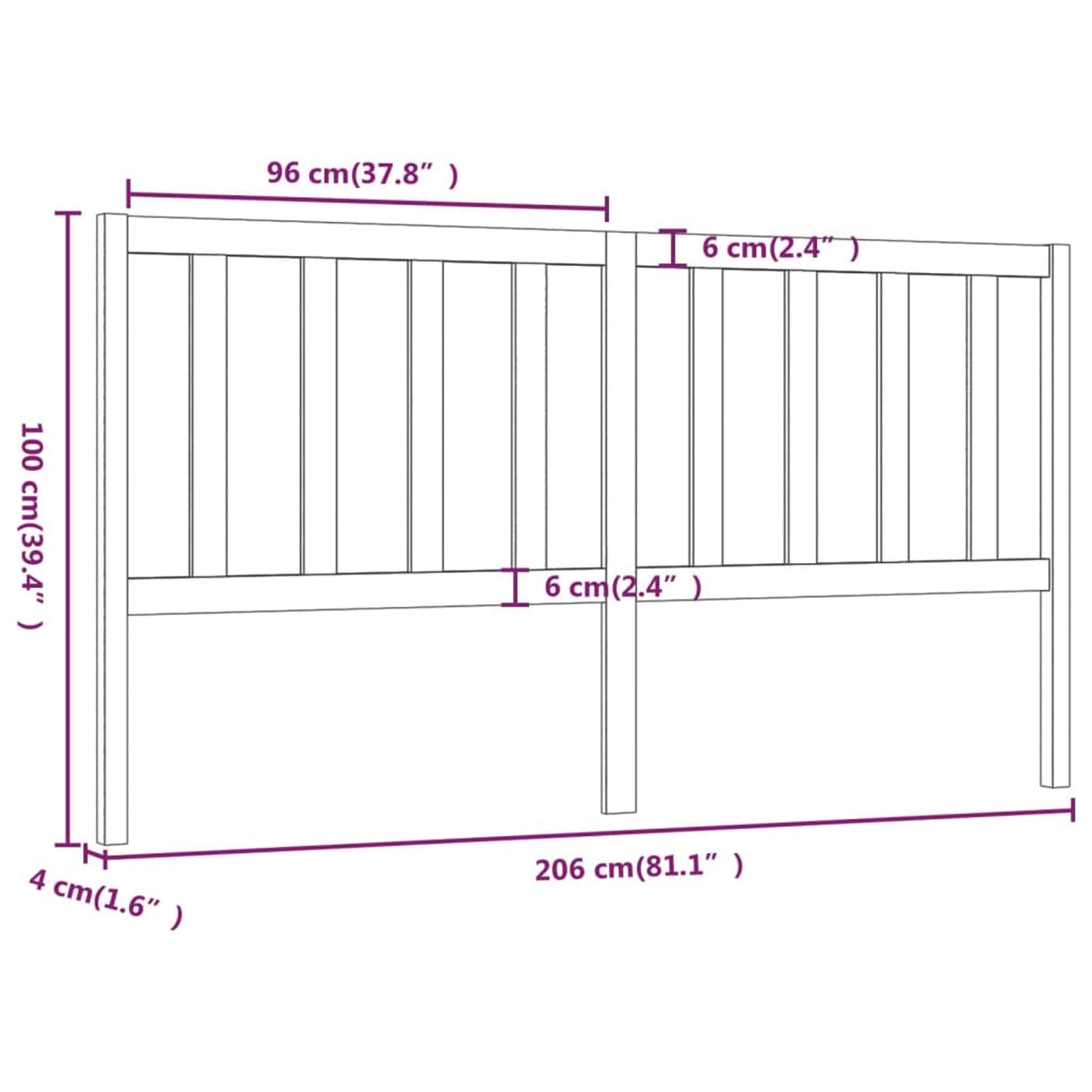 Kopfteil Grau 206x4x100 cm Massivholz Kiefer