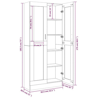 Vitrinenschrank Grau Sonoma 82,5x30,5x185 cm Holzwerkstoff