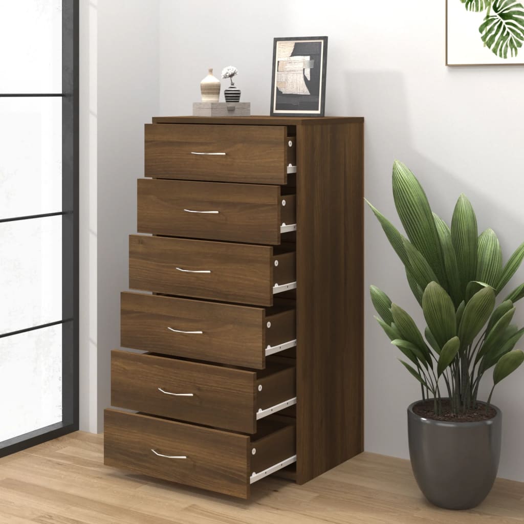 Sideboard mit 6 Schubladen Braun Eichen-Optik 50x34x96 cm