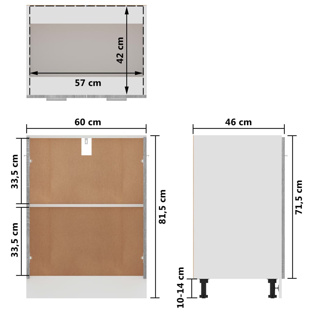 Unterschrank Lyon Grau Sonoma 60x46x81,5 cm Holzwerkstoff