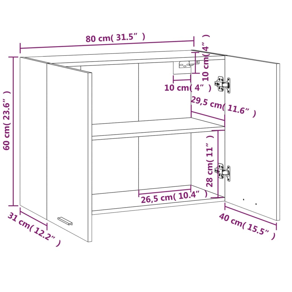 Hängeschrank Lyon Braun Eichen-Optik 80x31x60 cm Holzwerkstoff