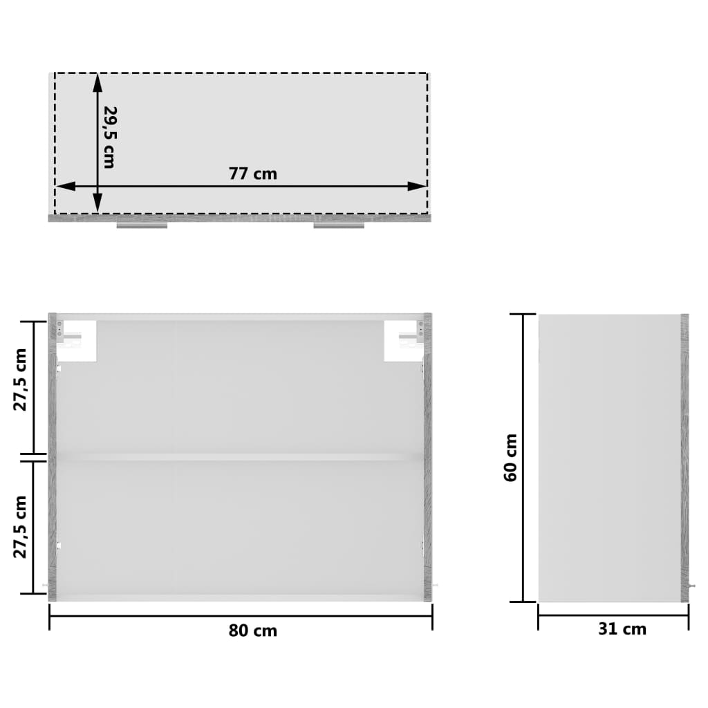 Hängeschrank Lyon Glas Grau Sonoma 80x31x60 cm Holzwerkstoff