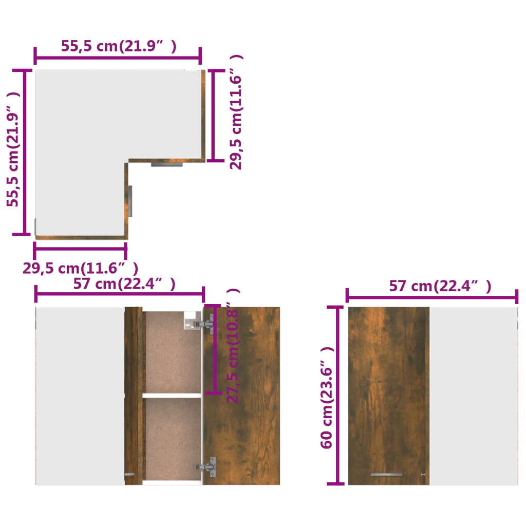 Eck-Hängeschrank Lyon Räuchereiche 57x57x60 cm Holzwerkstoff
