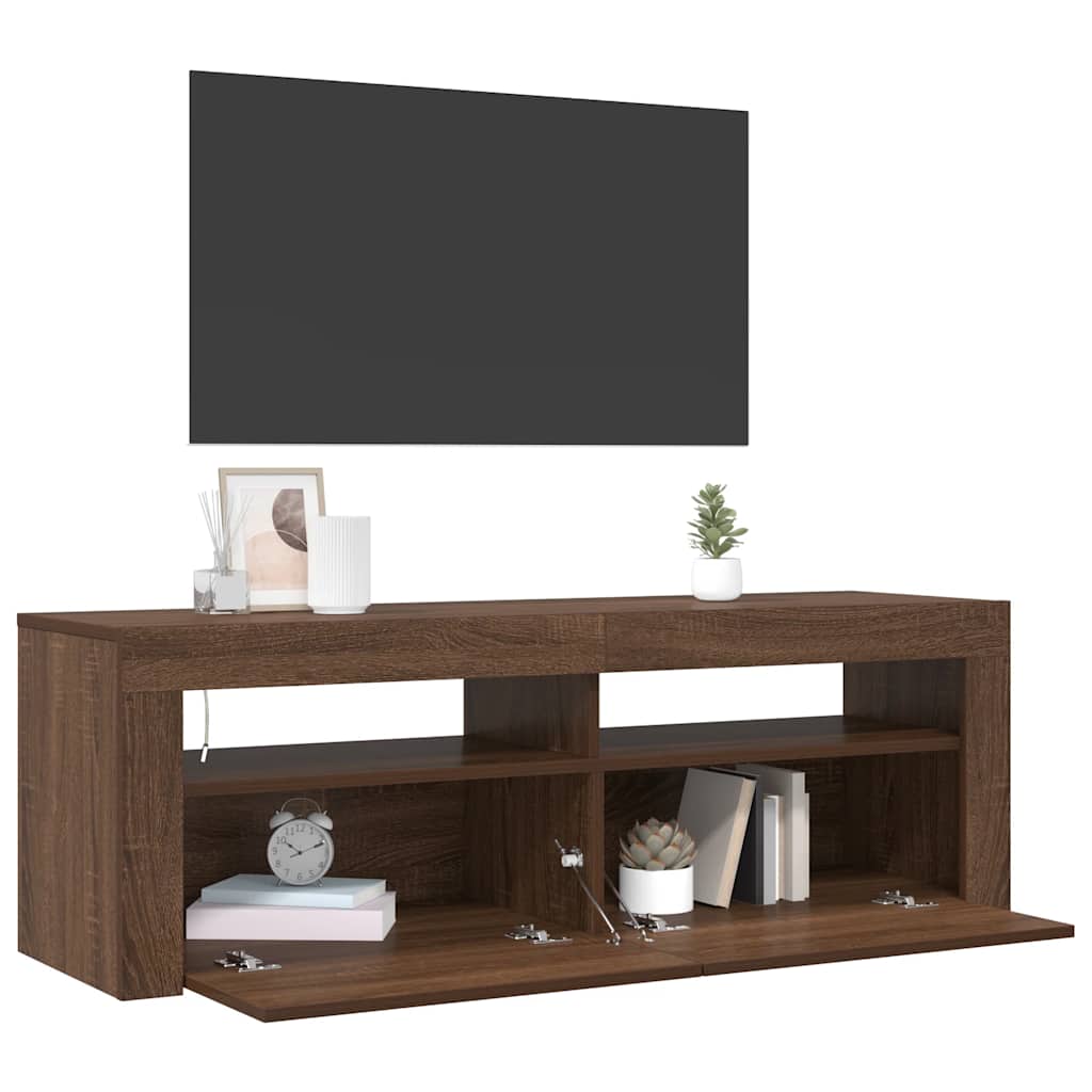 TV-Schrank mit LED-Leuchten Braun Eichen-Optik 120x35x40 cm