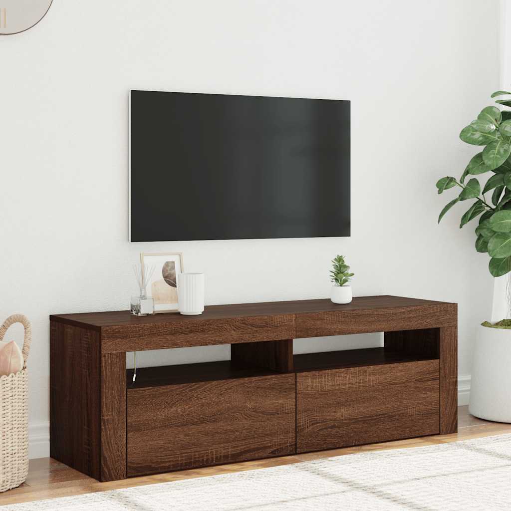 TV-Schrank mit LED-Leuchten Braun Eichen-Optik 120x35x40 cm