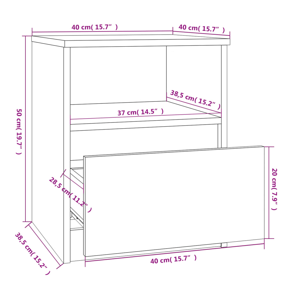 Nachttische 2 Stk. Grau Sonoma 40x40x50 cm Holzwerkstoff