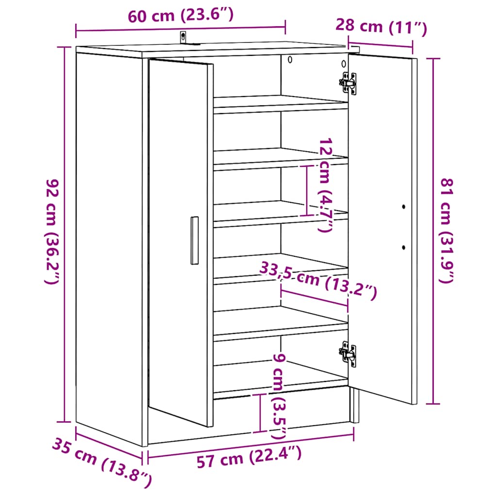 Schuhschrank Braun Eichen-Optik 60x35x70 cm Holzwerkstoff