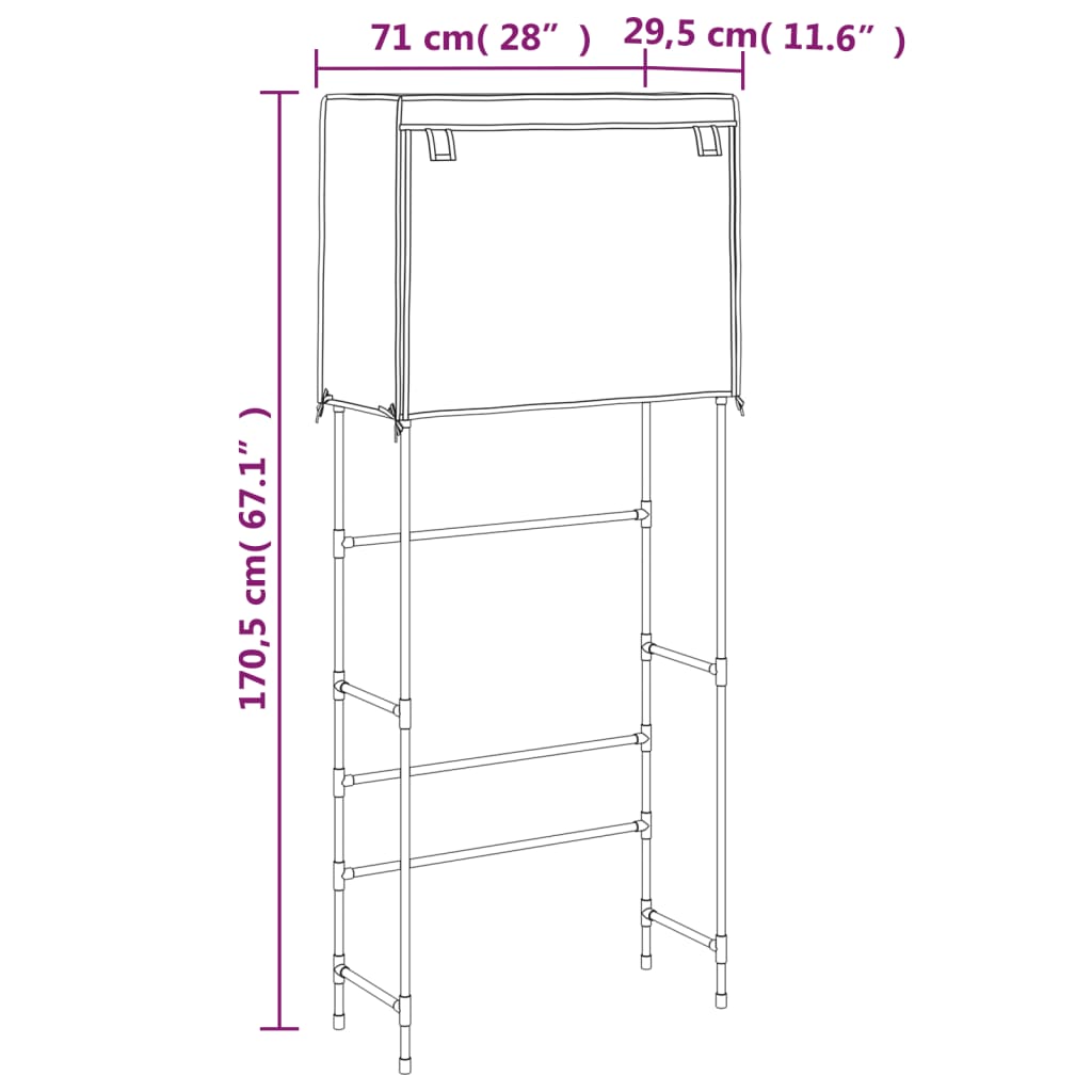 Vaskemaskinehylde 2 hylder Sort 71x29,5x170,5 cm Jern