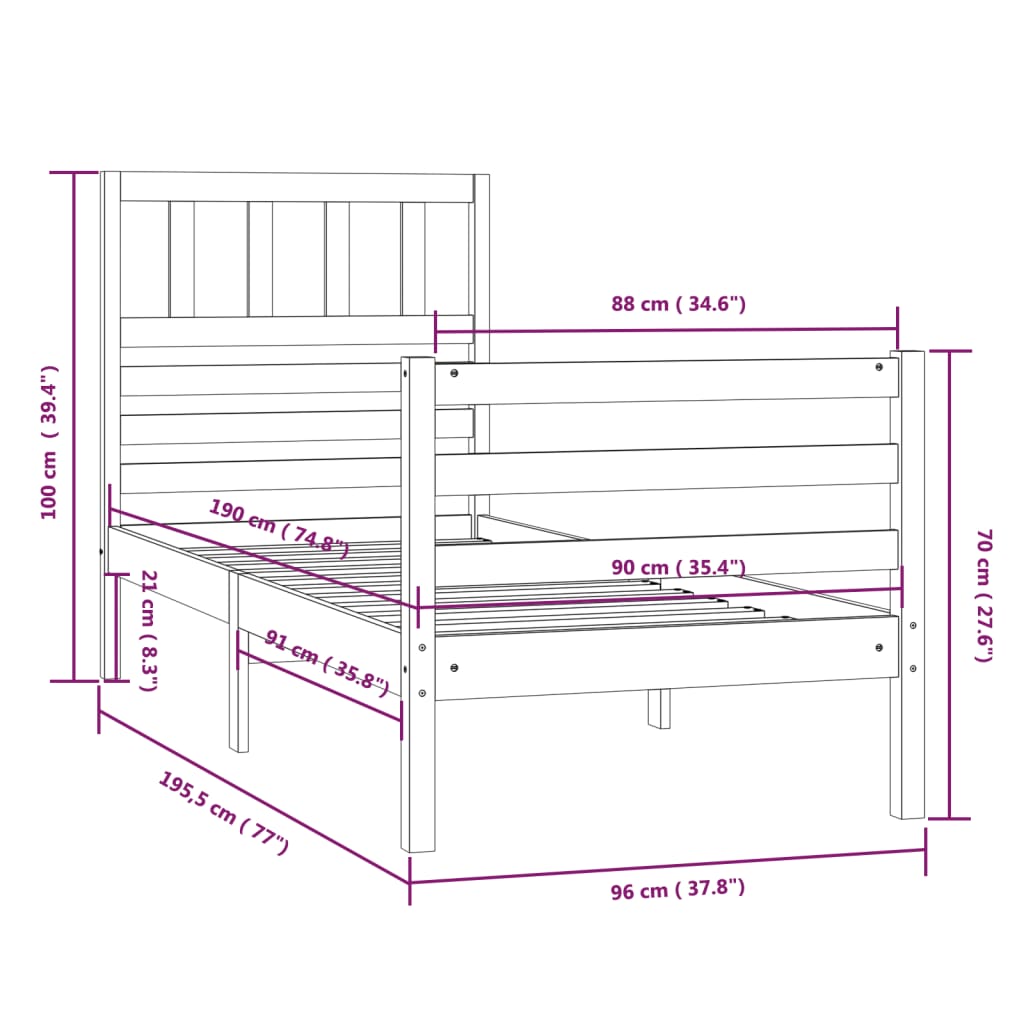 Massivholzbett 90x190 cm