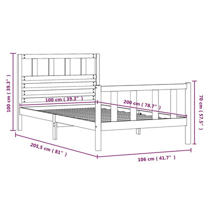 Massivholzbett Schwarz 100x200 cm
