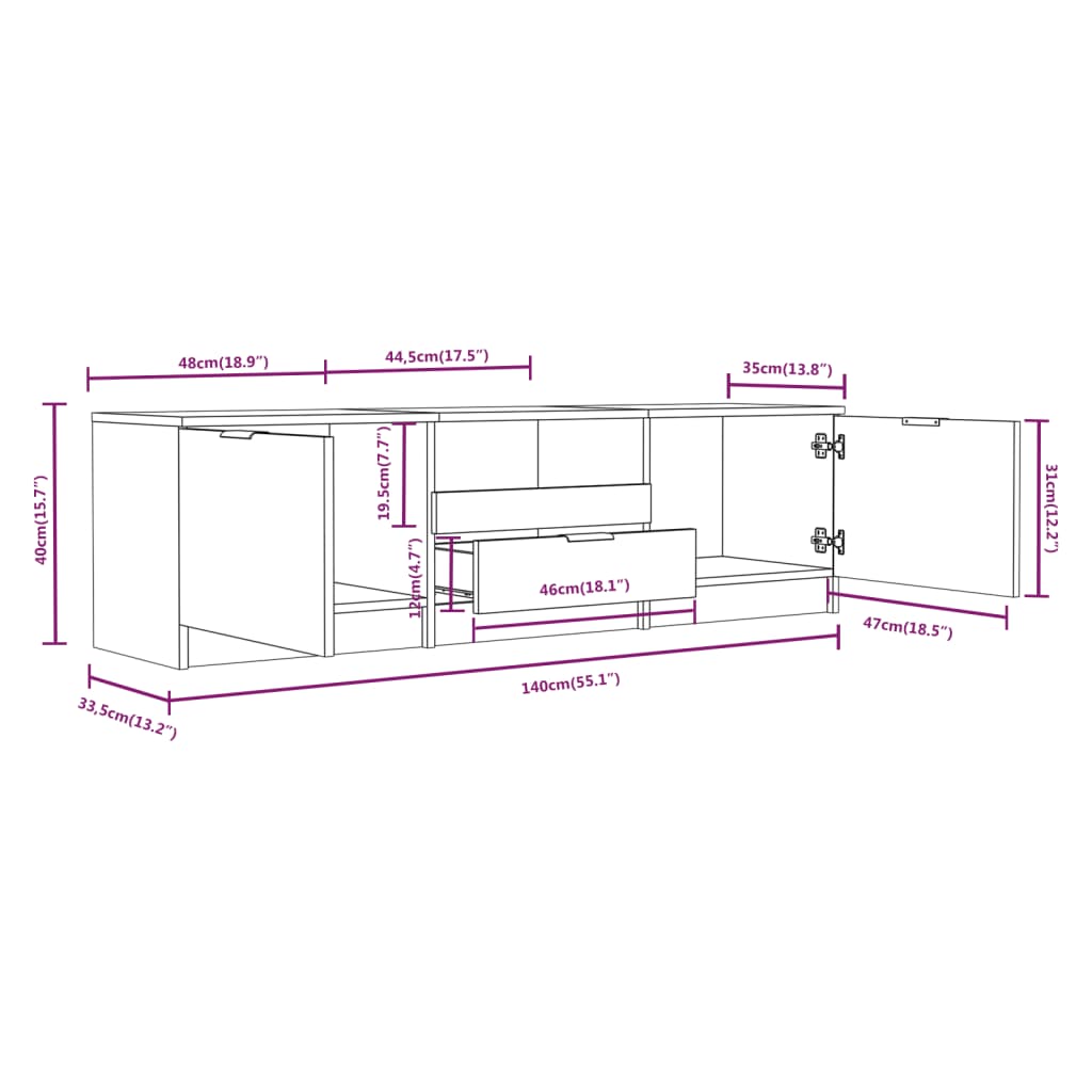 TV-skab Hvid 140x35x40 cm Træ Materiale