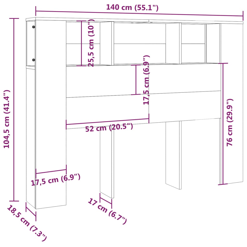 Kopfteil mit Ablagen Sonoma-Eiche 140x18,5x104,5 cm