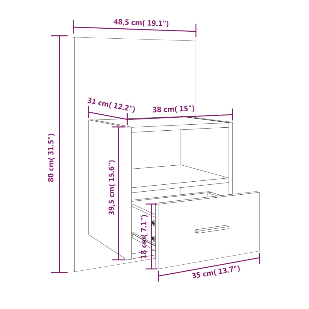 Wand-Nachttische 2 Stk. Grau Sonoma