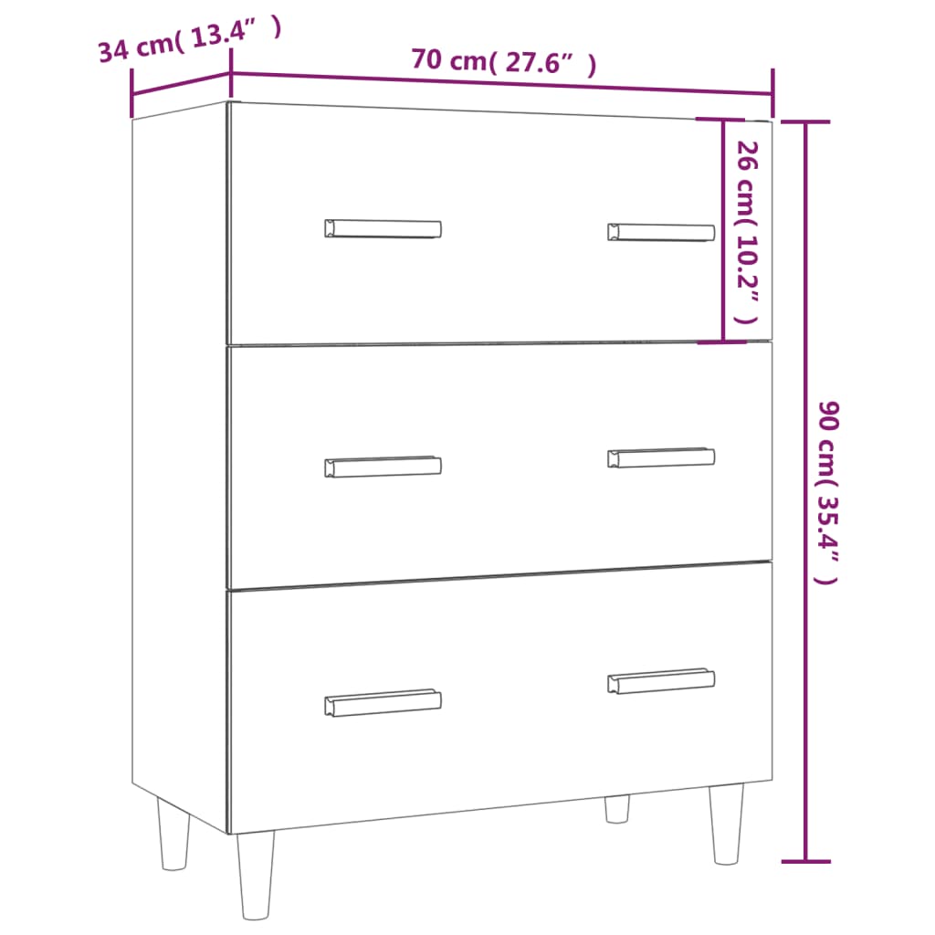 Sideboard Hochglanz-Weiß 70x34x90 cm Holzwerkstoff