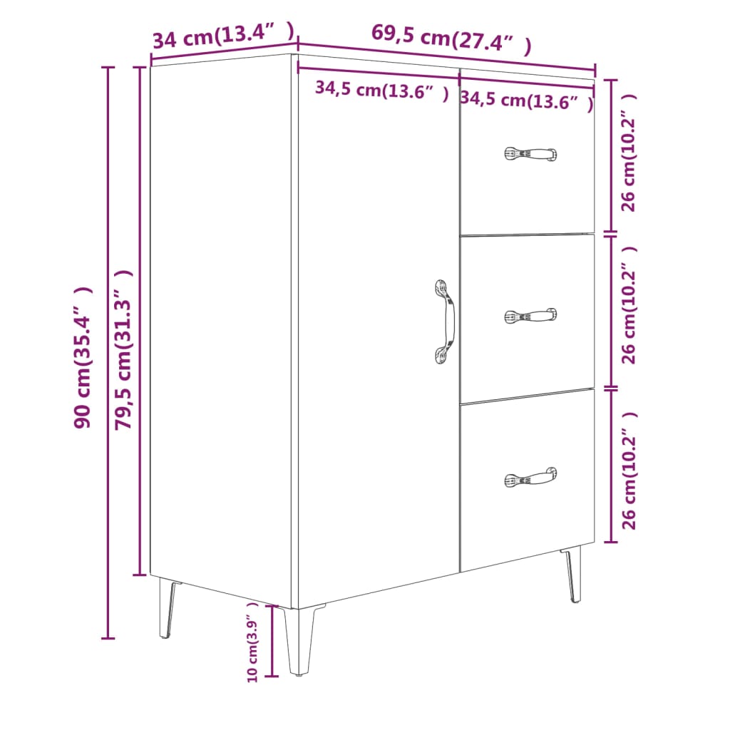 Sideboard Hochglanz-Weiß 69,5x34x90 cm Holzwerkstoff
