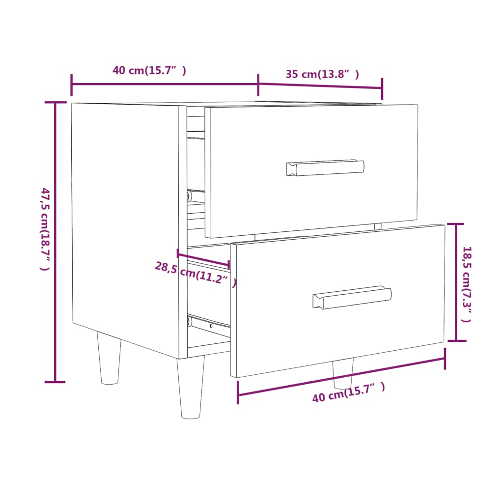 Nachttische 2 Stk. Braun Eichen-Optik 40x35x47,5 cm