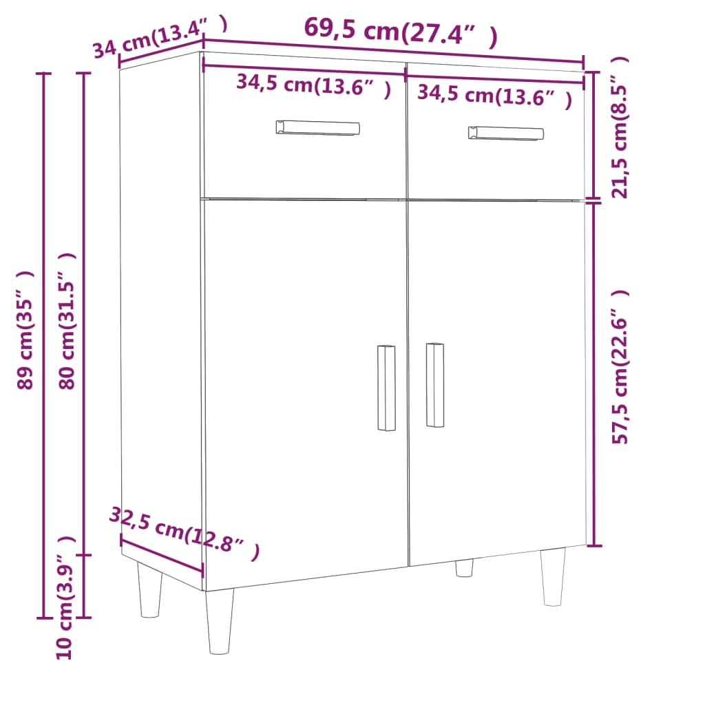 Skænk Brun Eg Look 69,5x34x89 cm Træmateriale