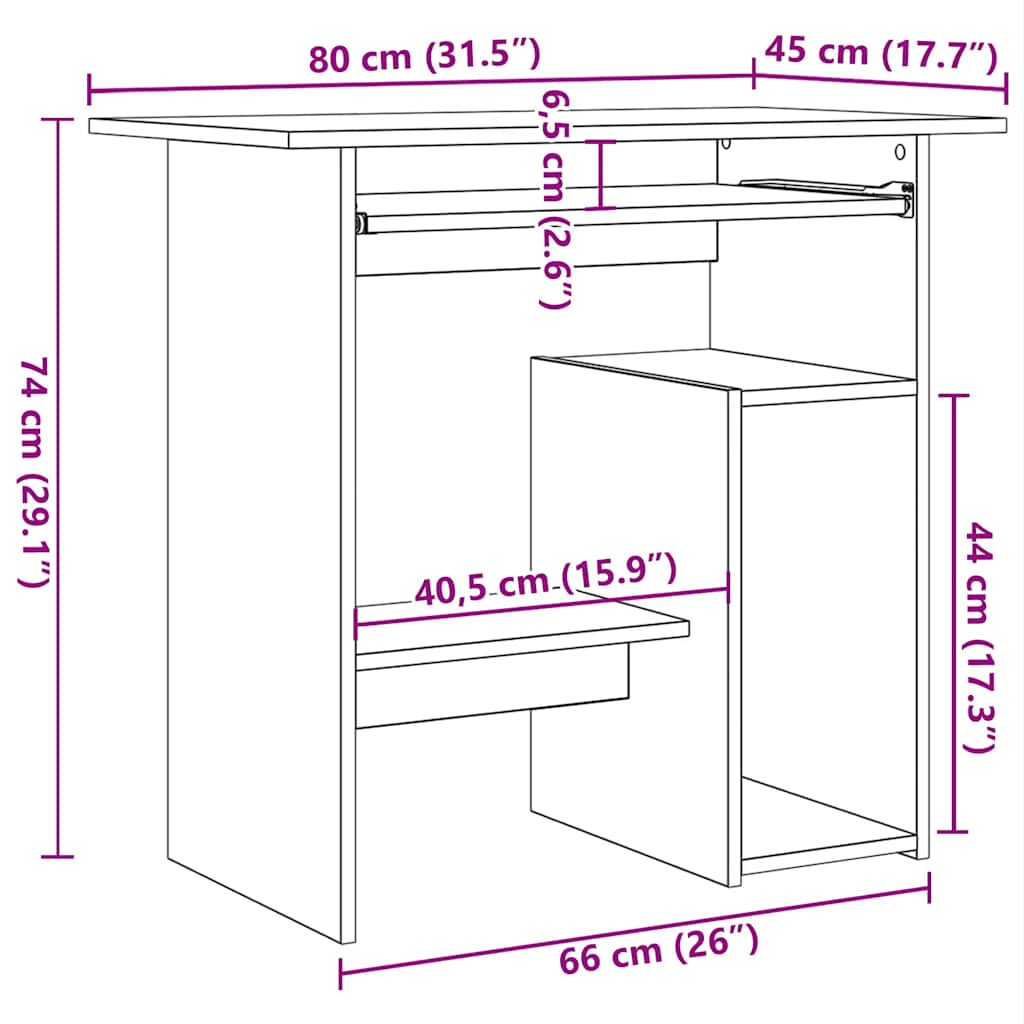 Schreibtisch Grau Sonoma 80x45x74 cm Holzwerkstoff