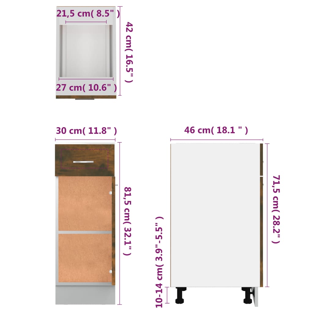 Unterschrank mit Schublade Lyon Räuchereiche 30x46x81,5 cm