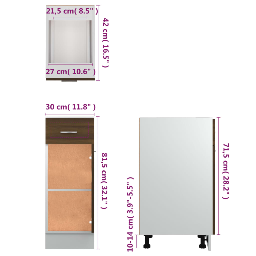 Unterschrank mit Schublade Lyon Braun Eichen-Optik 30x46x81,5 cm