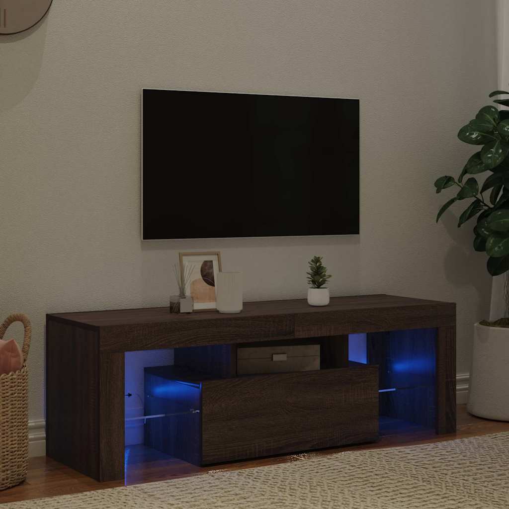 TV-Schrank mit LED-Leuchten Braun Eichen-Optik 120x35x40 cm