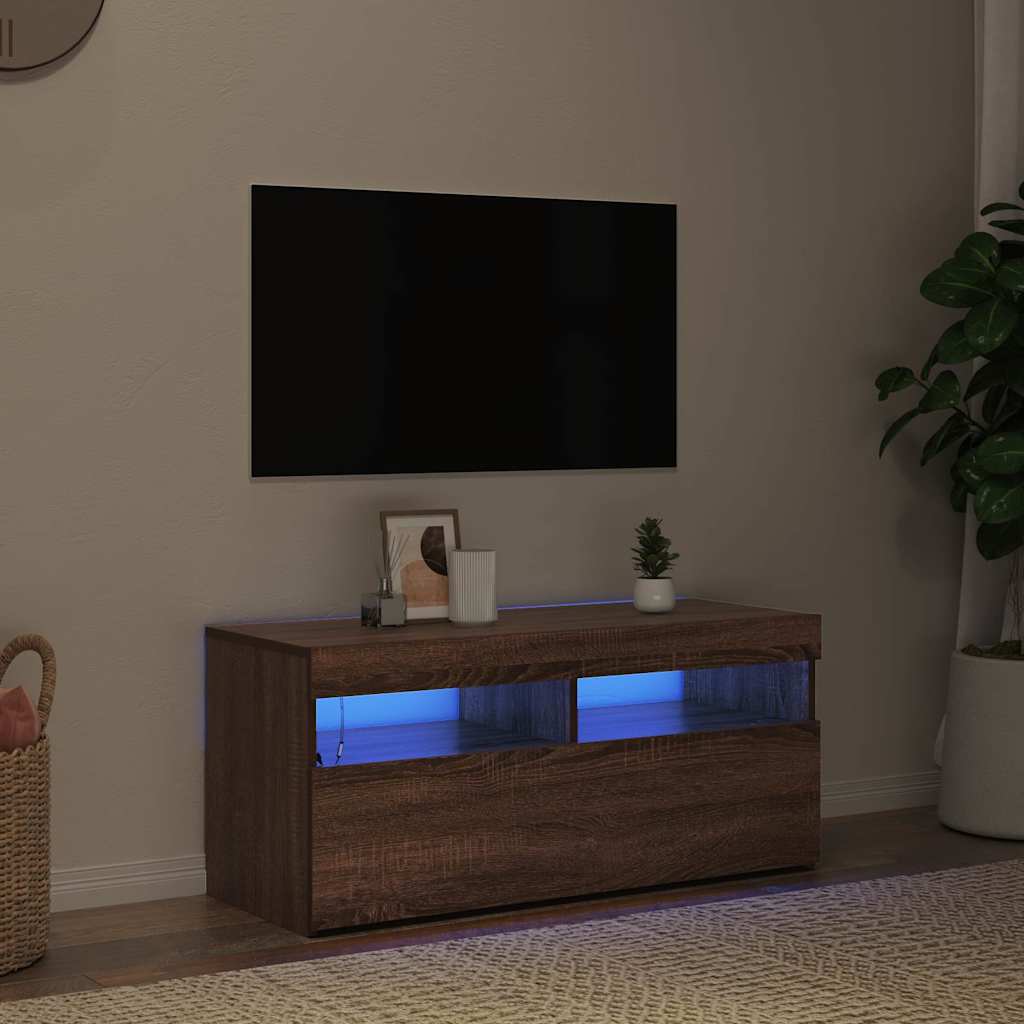 TV-Schrank mit LED-Leuchten Braun Eichen-Optik 90x35x40 cm