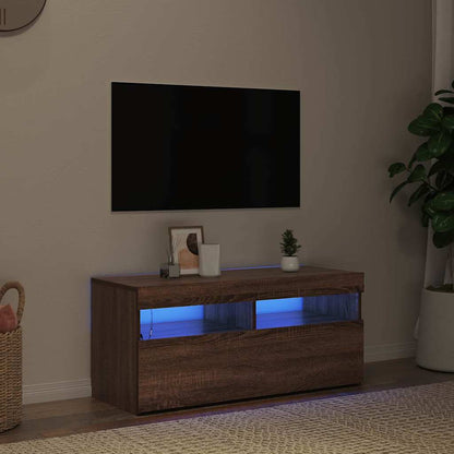TV-Schrank mit LED-Leuchten Braun Eichen-Optik 90x35x40 cm