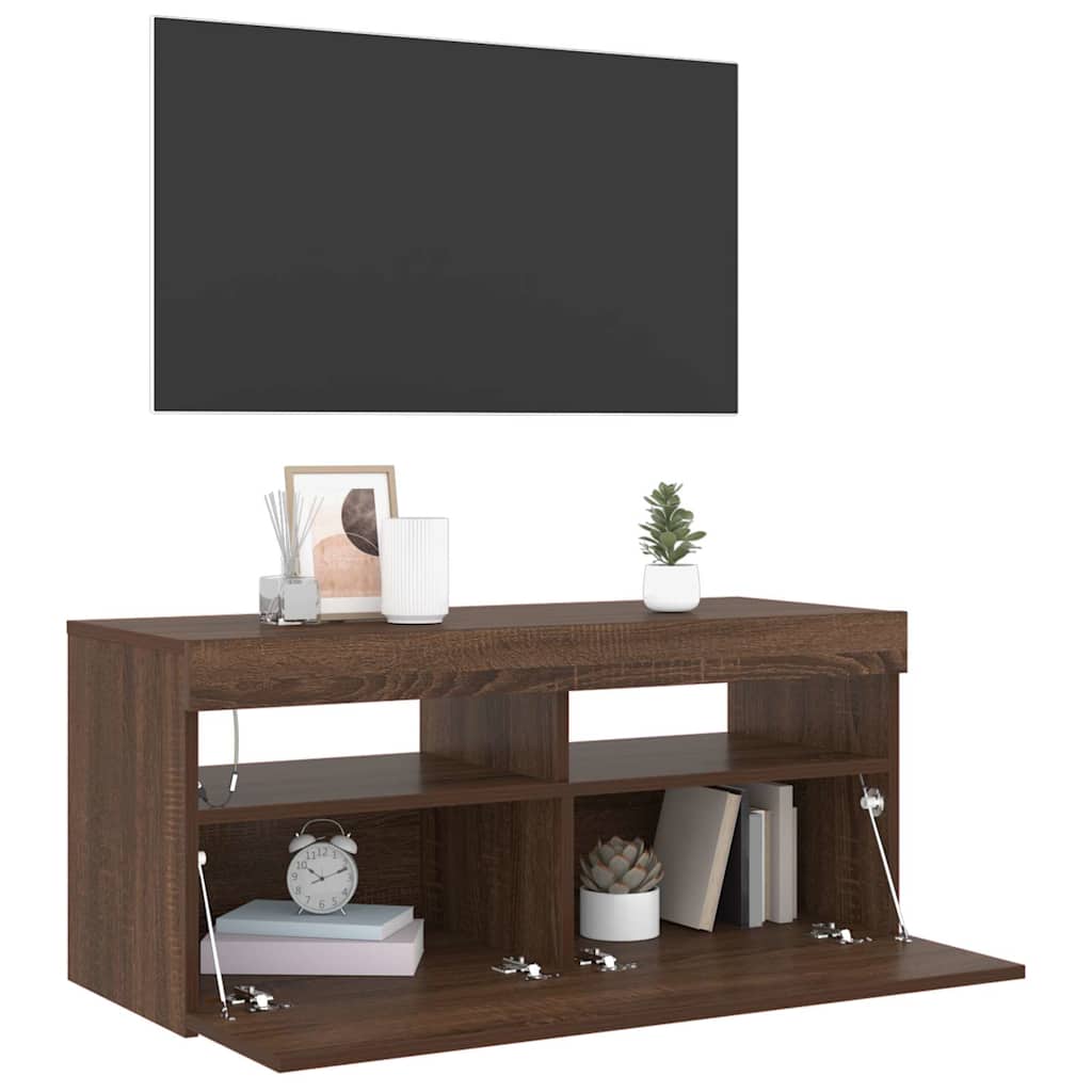 TV-Schrank mit LED-Leuchten Braun Eichen-Optik 90x35x40 cm