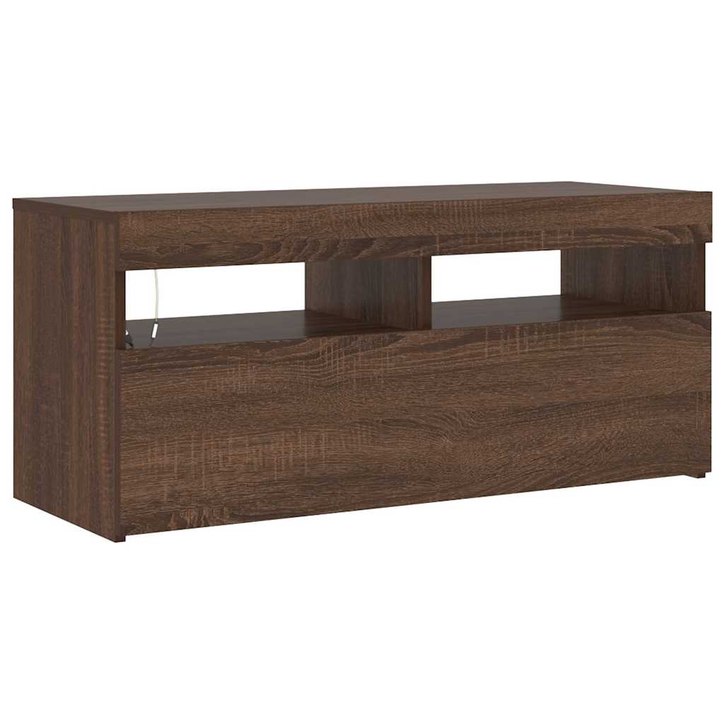 TV-Schrank mit LED-Leuchten Braun Eichen-Optik 90x35x40 cm