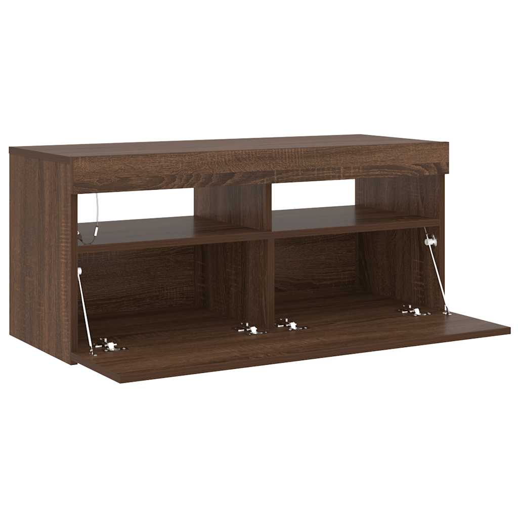 TV-Schrank mit LED-Leuchten Braun Eichen-Optik 90x35x40 cm