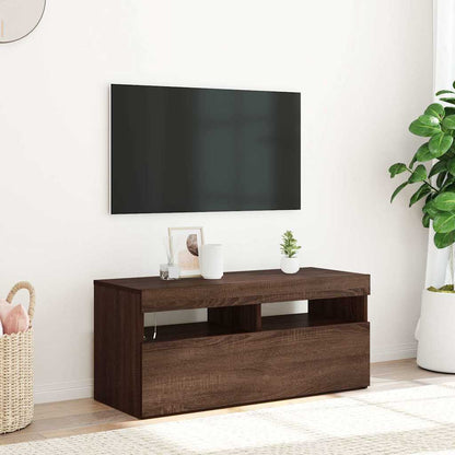 TV-Schrank mit LED-Leuchten Braun Eichen-Optik 90x35x40 cm