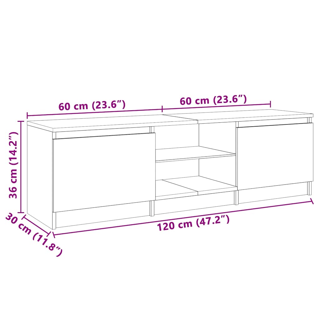 TV-Schrank mit LED-Leuchten Braun Eichen-Optik 120x30x36 cm