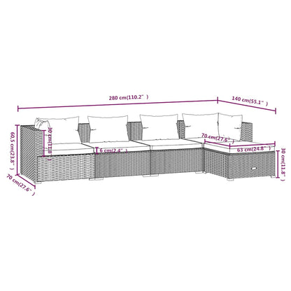 5-tlg. Garten-Lounge-Set mit Kissen Poly Rattan Schwarz