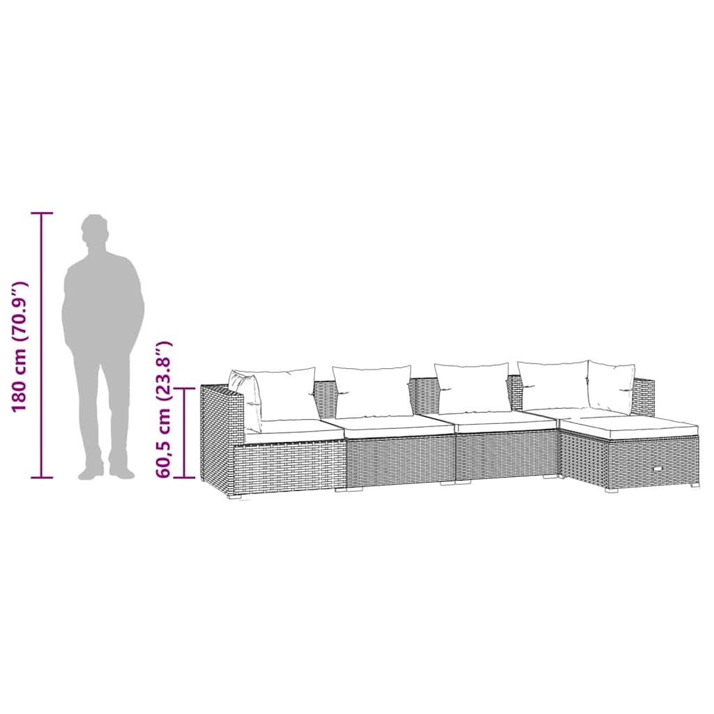 5-tlg. Garten-Lounge-Set mit Kissen Poly Rattan Schwarz