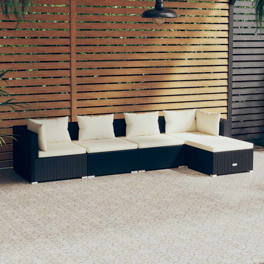 5-tlg. Garten-Lounge-Set mit Kissen Poly Rattan Schwarz