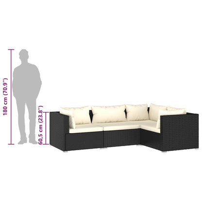 4-tlg. Garten-Lounge-Set mit Kissen Poly Rattan Schwarz