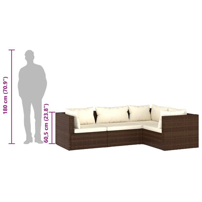 4-tlg. Garten-Lounge-Set mit Kissen Poly Rattan Braun