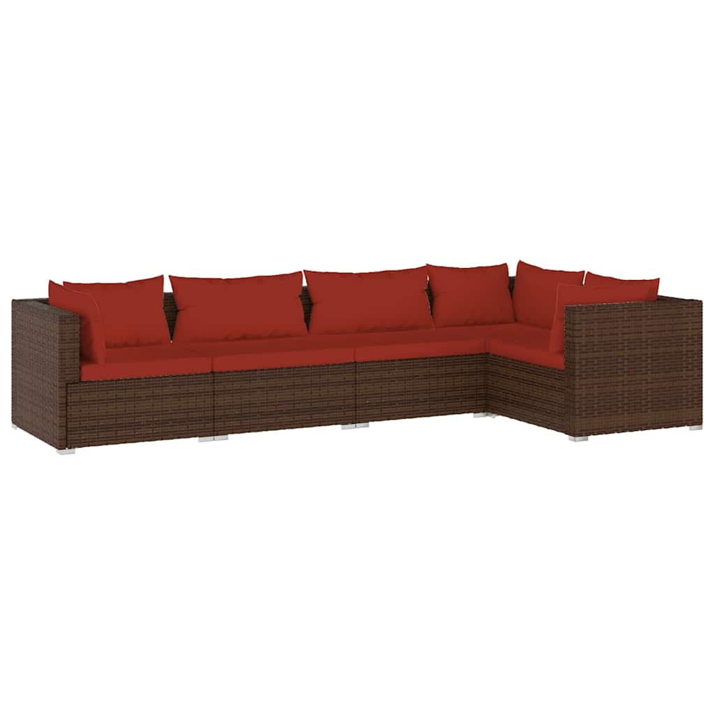 5-tlg. Garten-Lounge-Set mit Kissen Poly Rattan Braun