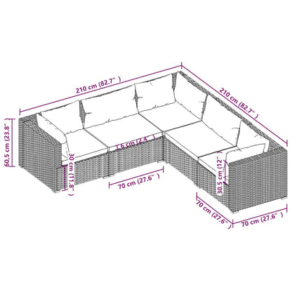 5-tlg. Garten-Lounge-Set mit Kissen Poly Rattan Braun