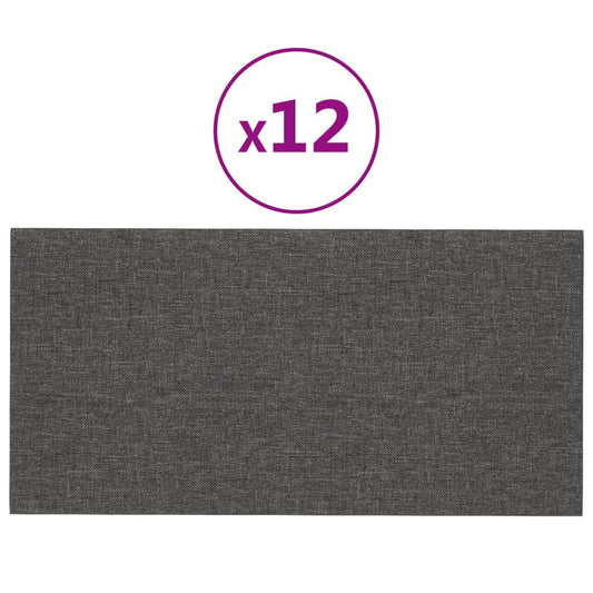 Vægpaneler 12 stk Mørkegrå 30x15 cm stof 0,54 m²