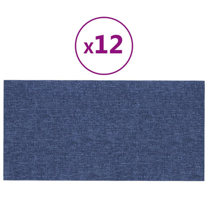 Wandpaneele 12 Stk. Blau 30x15 cm Stoff 0,54 m²
