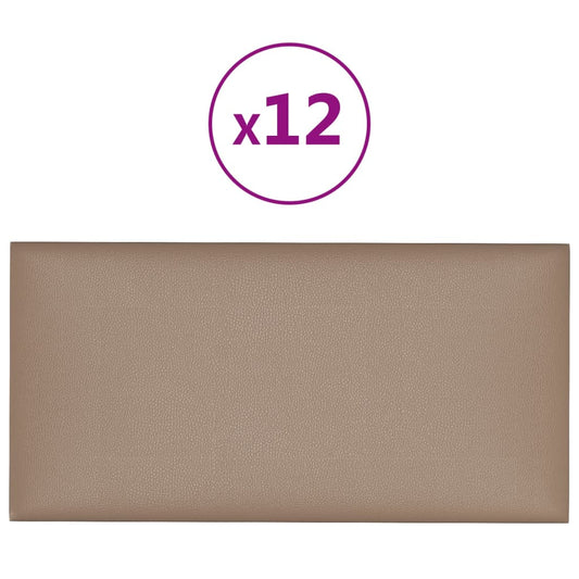 Vægpaneler 12 stk. Cappuccino brun 30x15cm kunstlæder 0,54 m²