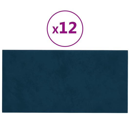 Wandpaneele 12 Stk. Blau 30x15 cm Samt 0,54 m²