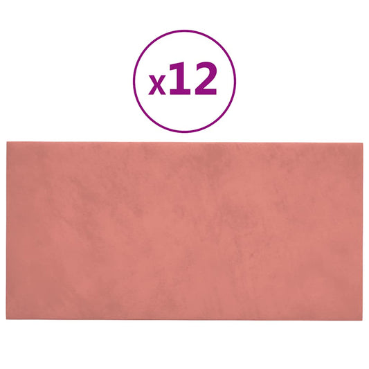 Wandpaneele 12 Stk. Rosa 30x15 cm Samt 0,54 m²