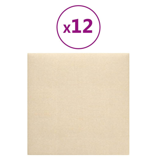 Vægpaneler 12 stk Creme 30x30 cm stof 1,08 m²