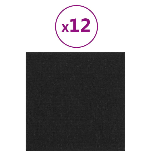 Vægpaneler 12 stk. Sort 30x30 cm stof 1,08 m²