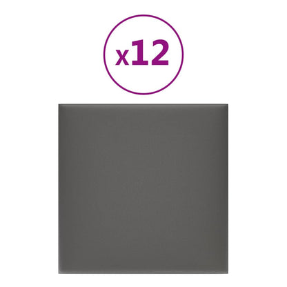 Vægpaneler 12 stk. Grå 30x30 cm kunstlæder 1,08 m²