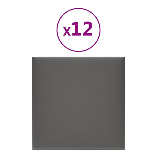 Vægpaneler 12 stk. Grå 30x30 cm kunstlæder 1,08 m²