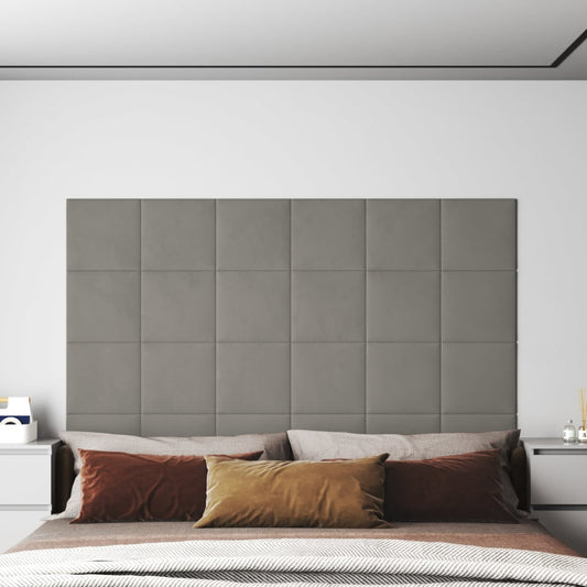 Vægpaneler 12 stk Lysegrå 30x30 cm fløjl 1,08 m²